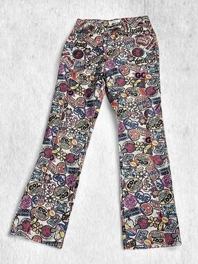 Angel Blue Japanese Heart Printed Flare Jeans Girls Like New